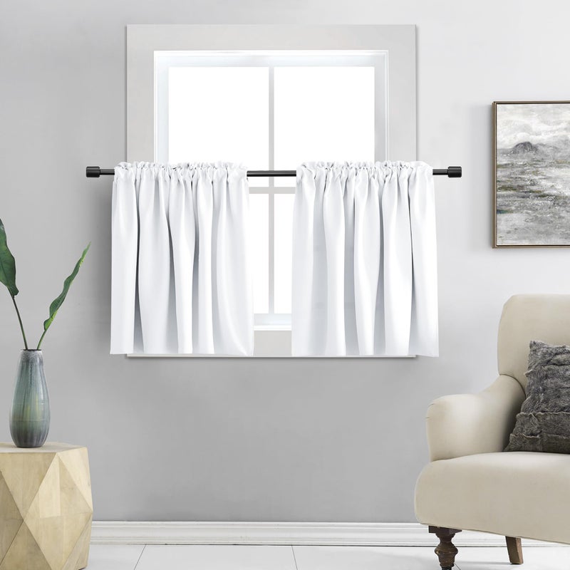 DONREN Pure White (Only Block 50% Lights) Small Window Curtain Panels Room Darkening Curtain Tiers for Nursery with Rod Pocket (42 x 30 Inch,1 Pair) - Image 1